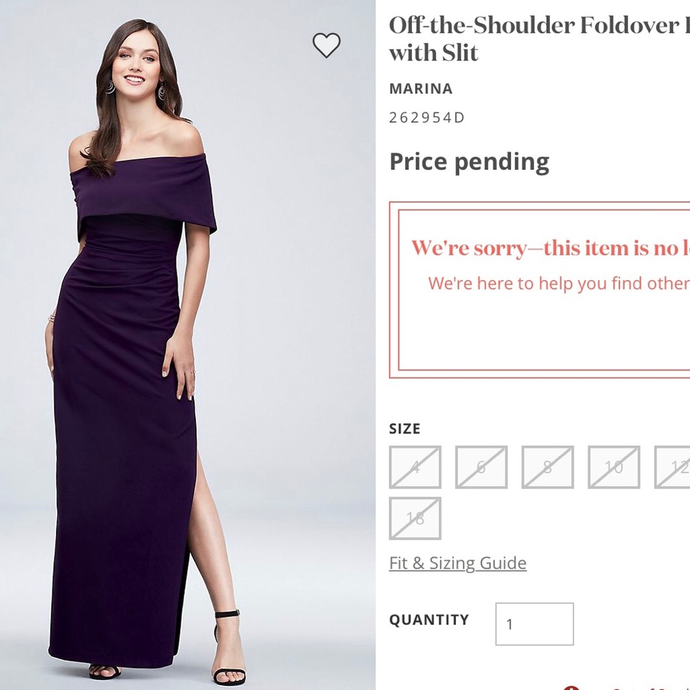 Size 14 Marina Off the Shoulder dress with slit. Eggplant / Super flattering.